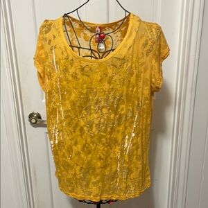 🌟🌟🌟BOGOHO🌟🌟🌟Yellow Sequin Flutter Sleeve Blouse-3X